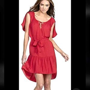Bcbgmaxazria red berry "oni" cape sleeve high low dress sz Small